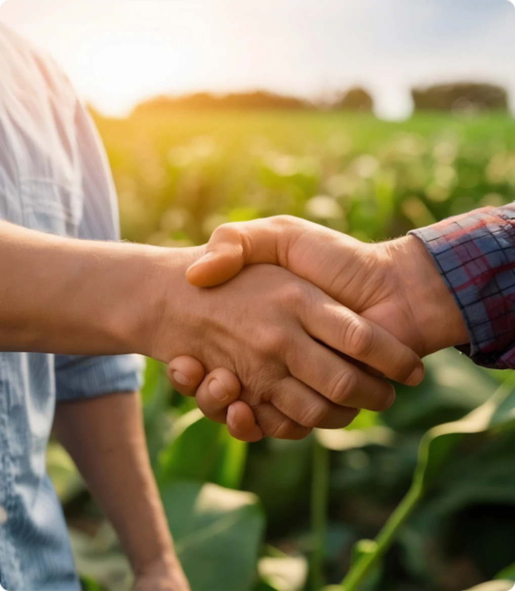 Aperto de mão entre dois produtores num campo